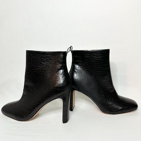 Express Women's Black Croc-Embossed Square Toe Side Zip Plank Heel Ankle Boot 10 - Picture 4 of 10